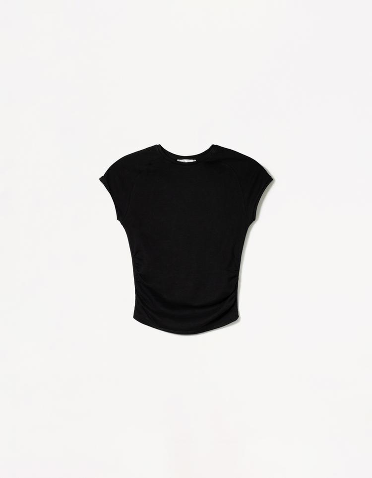 Short sleeve T-shirt with side gathering