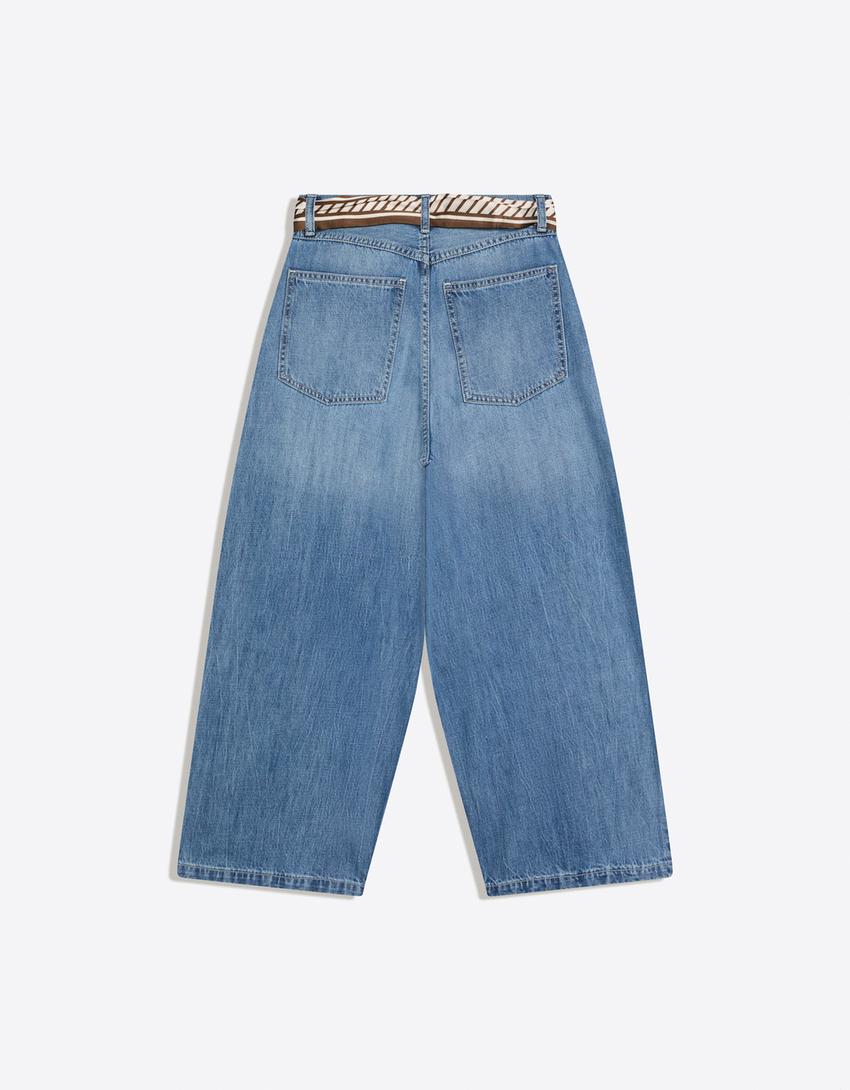 Cropped barrel jeans-Light blue