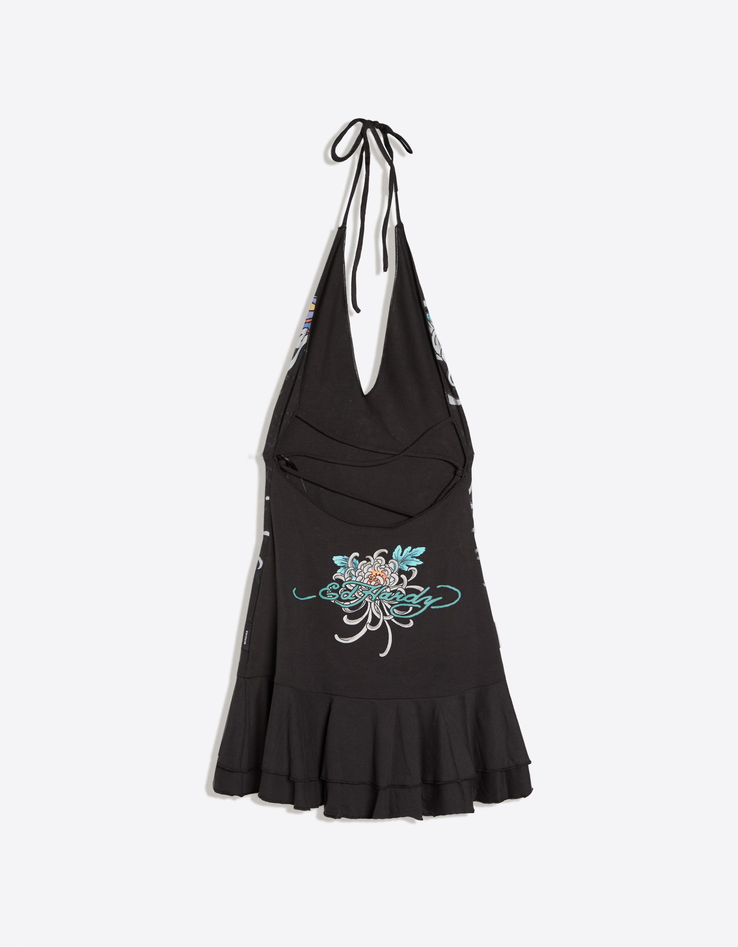 ED HARDY X BERSHKA halter mini dress — Dark grey