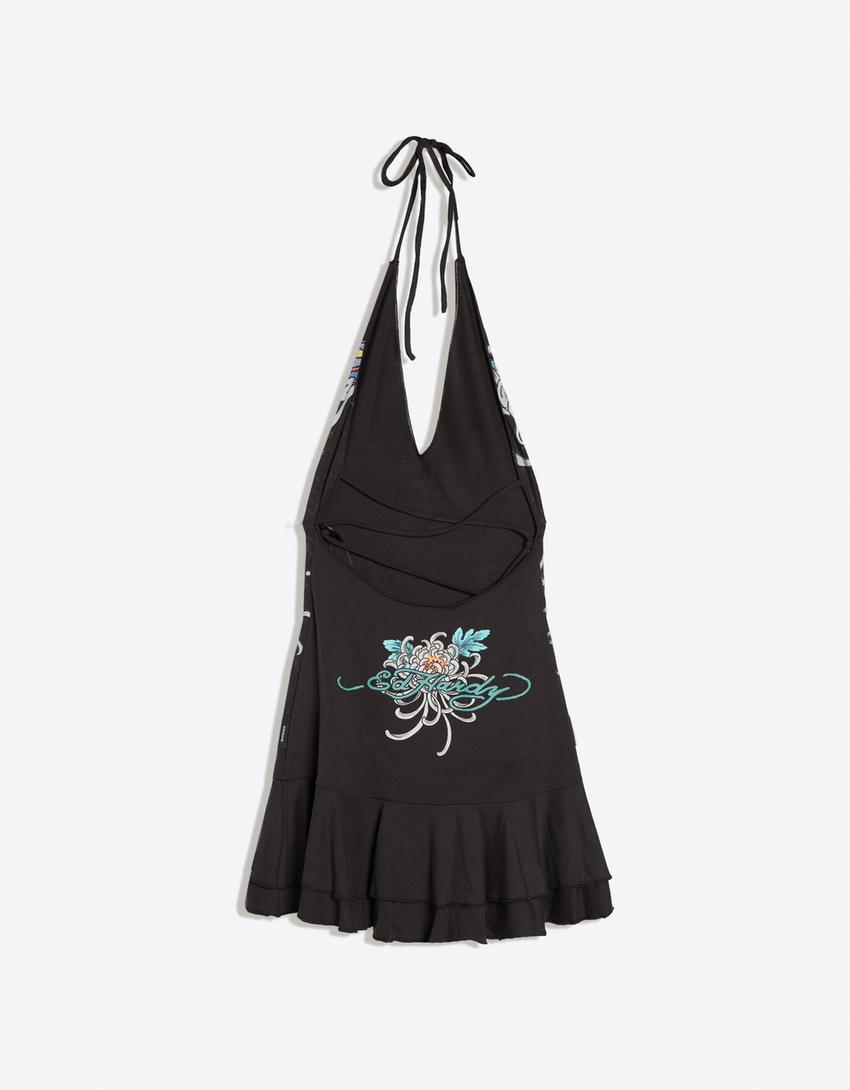 Rochie mini halter ED HARDY X BERSHKA-Gri închis