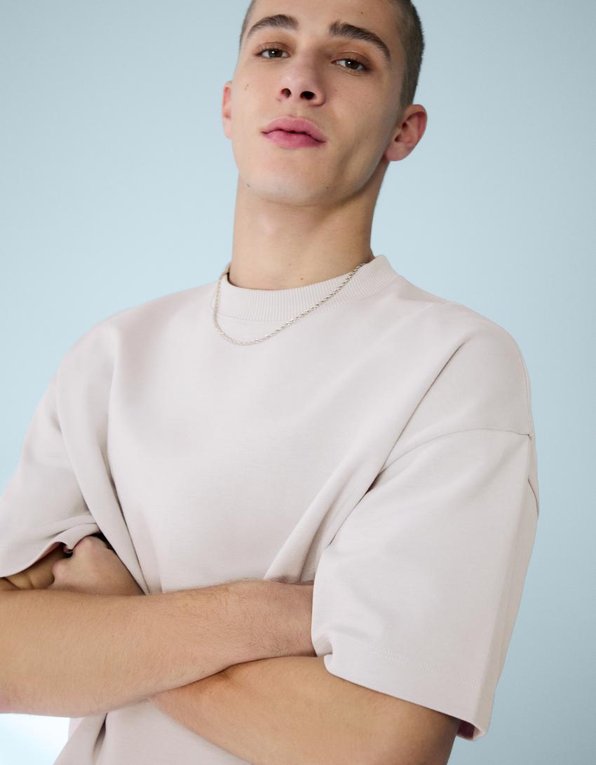 Maglietta a maniche corte in felpa a costine-Grigio