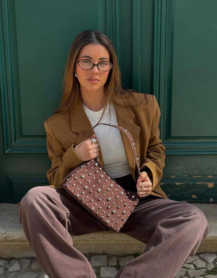 Studded faux suede bag