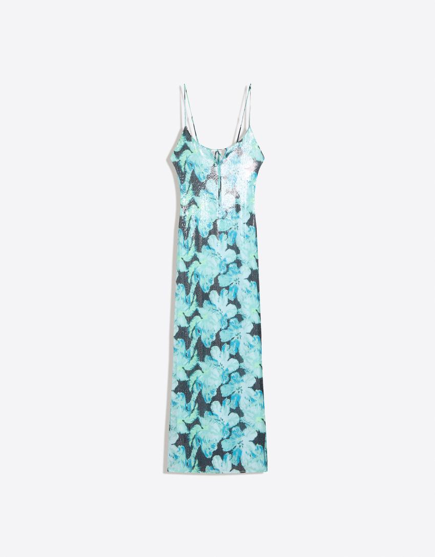 Strappy sequin midi dress-Turquoise