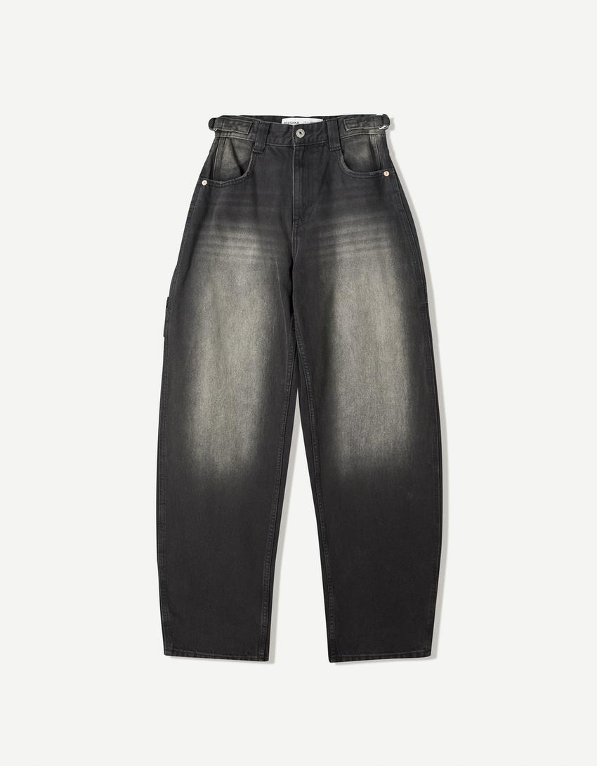 Adjustable balloon fit carpenter jeans-Brown