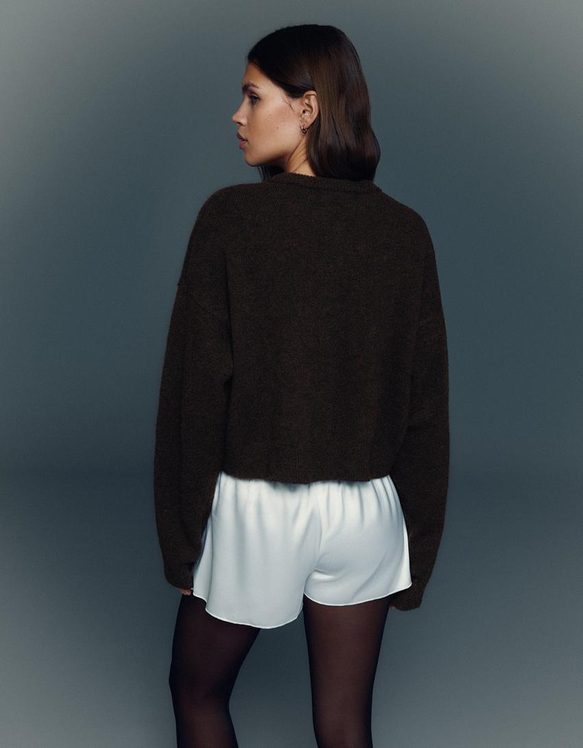 Soft touch button-up cardigan-Brown