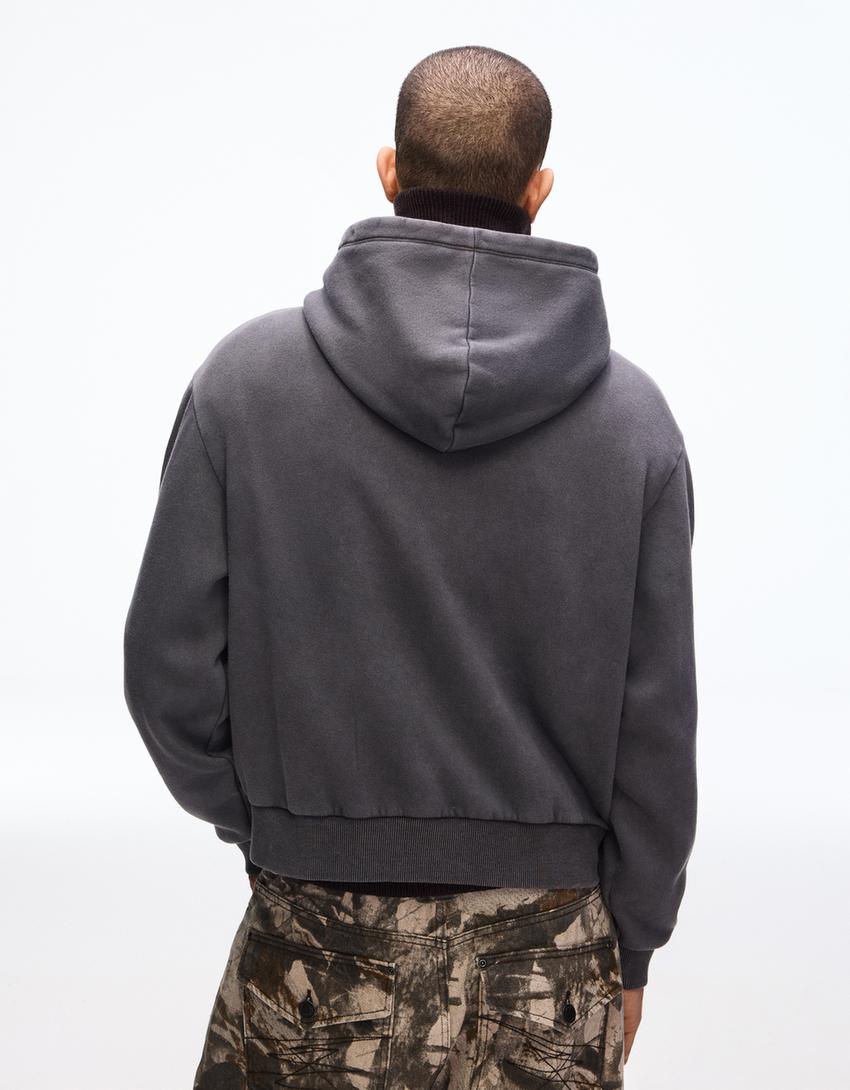 Printed boxy zip-up jacket-Grey