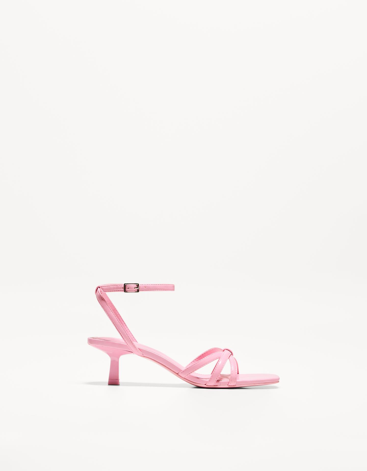 Bershka Sandalia Tacón Multitiras Mujer 39 Rosa