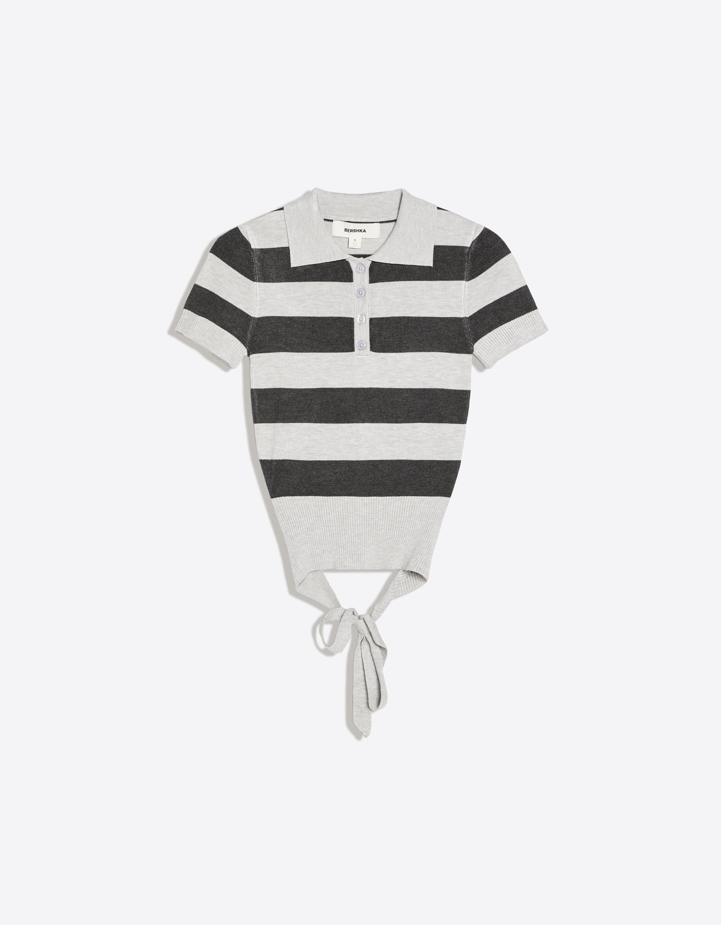 Short-sleeved stripe knit jumper — Grey