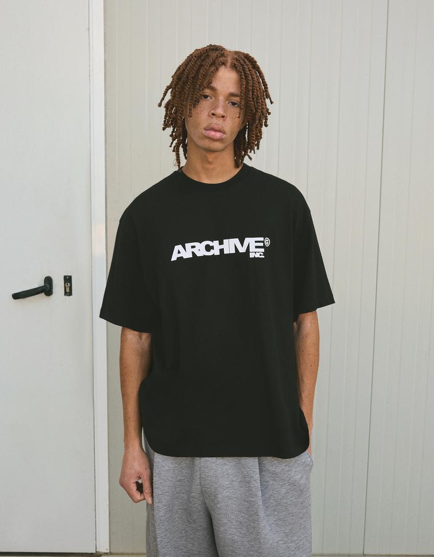 T-shirt met print en korte mouw-Zwart