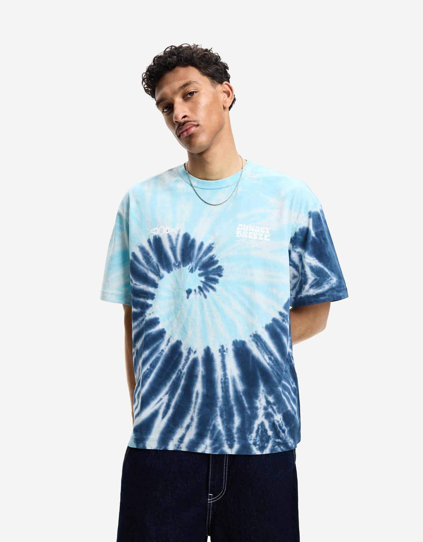 Bershka Camiseta Manga Corta Print Hombre Xl Azul Claro
