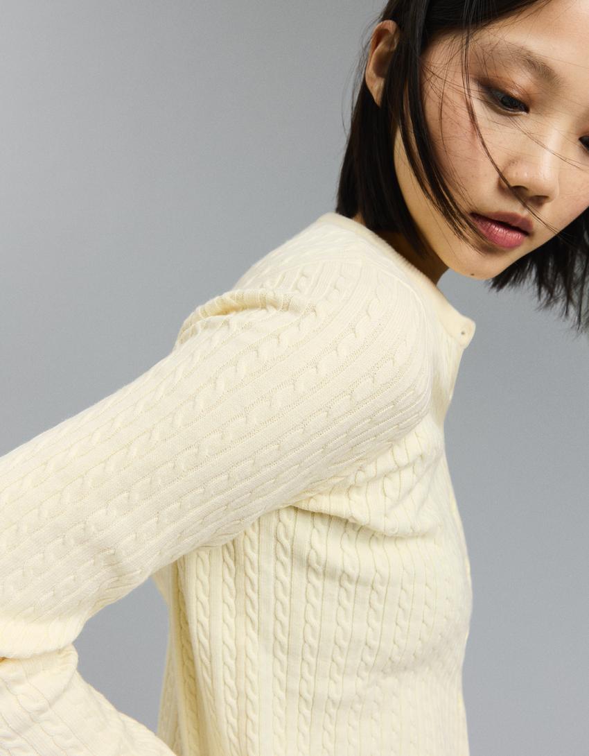 Braided button-up cardigan-Yellow