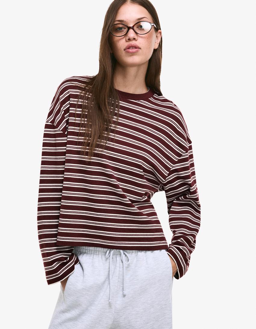 Samarreta màniga llarga estampat-Bordeus