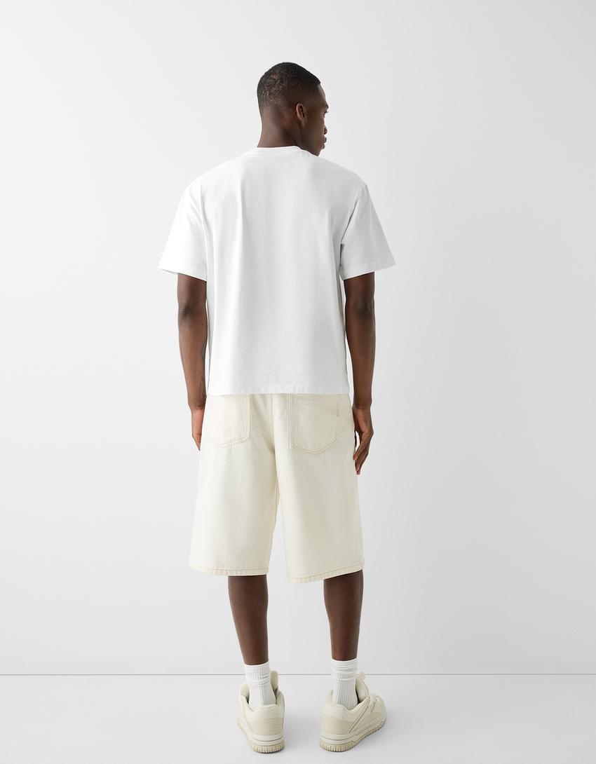 Тениска с къс ръкав и швейцарска бродерия-Бяло-1