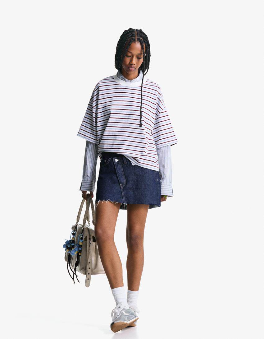 Denim mini skort-Navy
