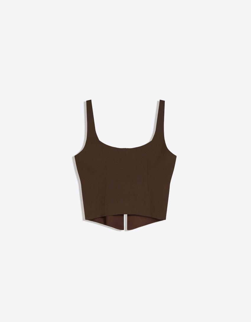 Zip-up strappy top-Brown