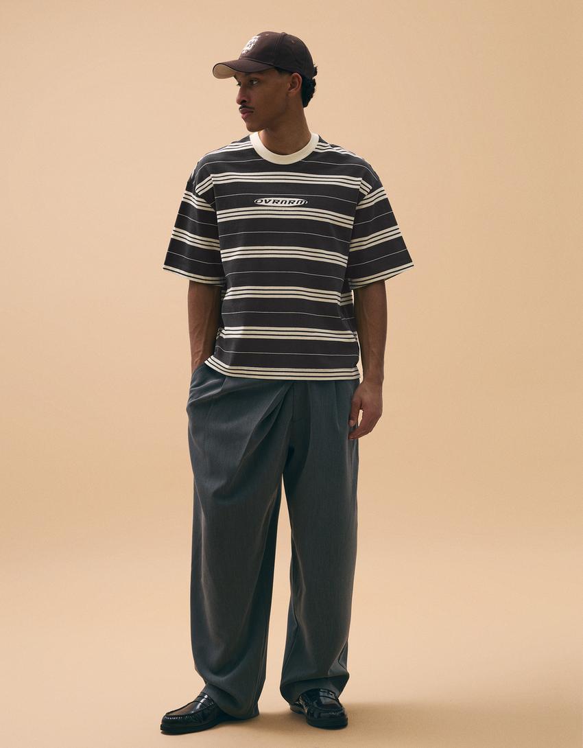 Short sleeve boxy print T-shirt-Dark grey