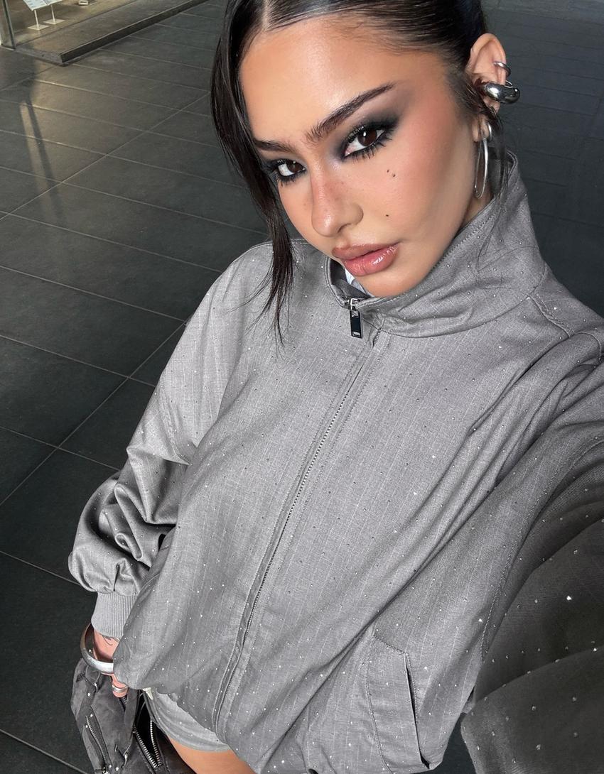 Blouson strass-Gris