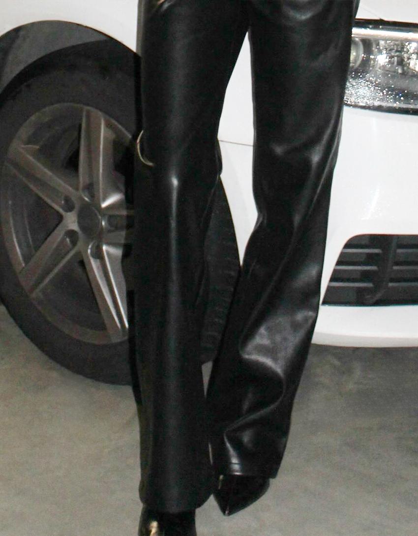 Leather effect boot-cut trousers-Black