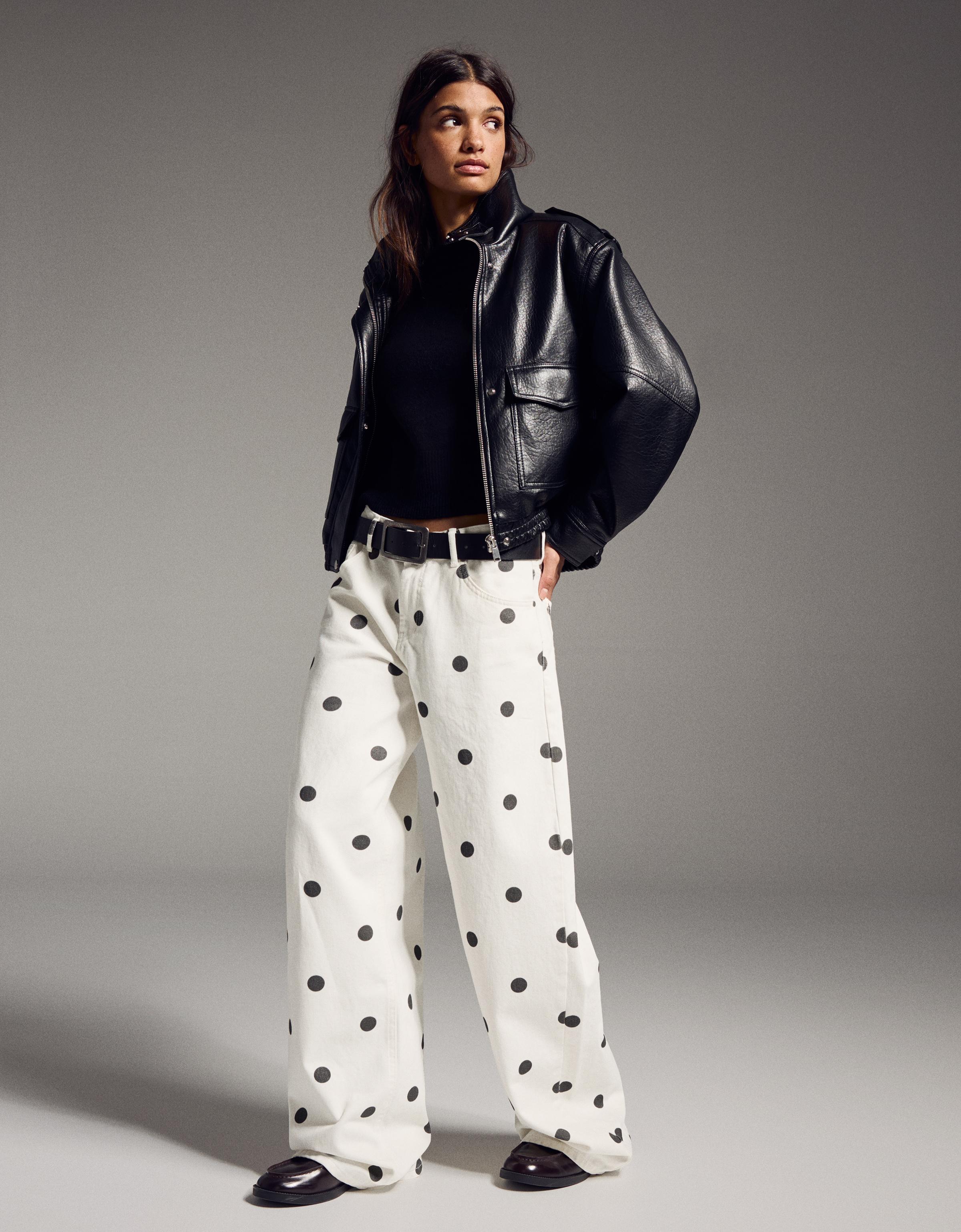 Bershka Baggy-Hose Mit Tupfen Damen 40 Weiss