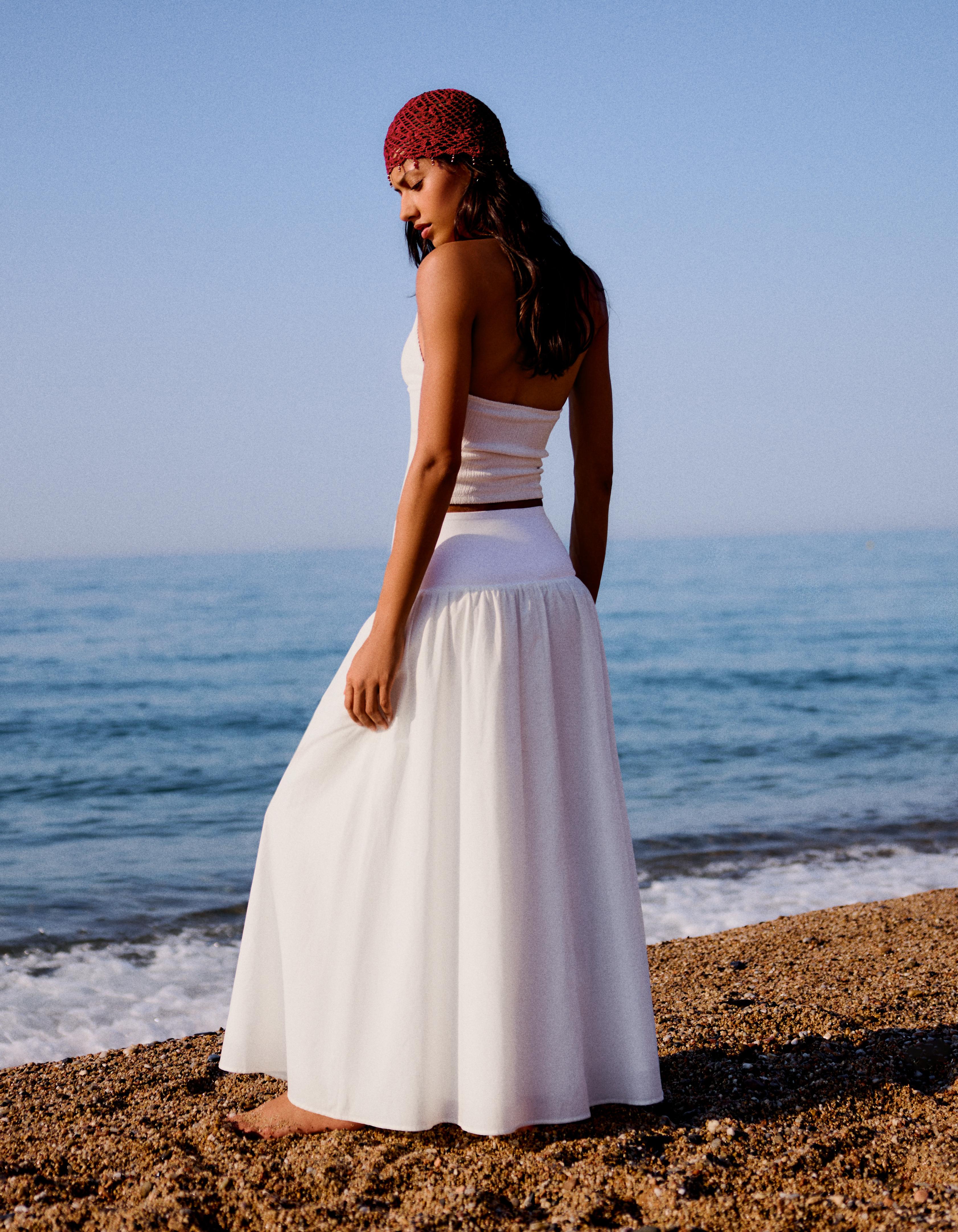 Midi skirt with cummerbund — White