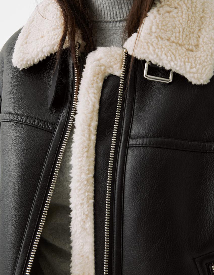 Double-faced faux leather jacket-Black-5