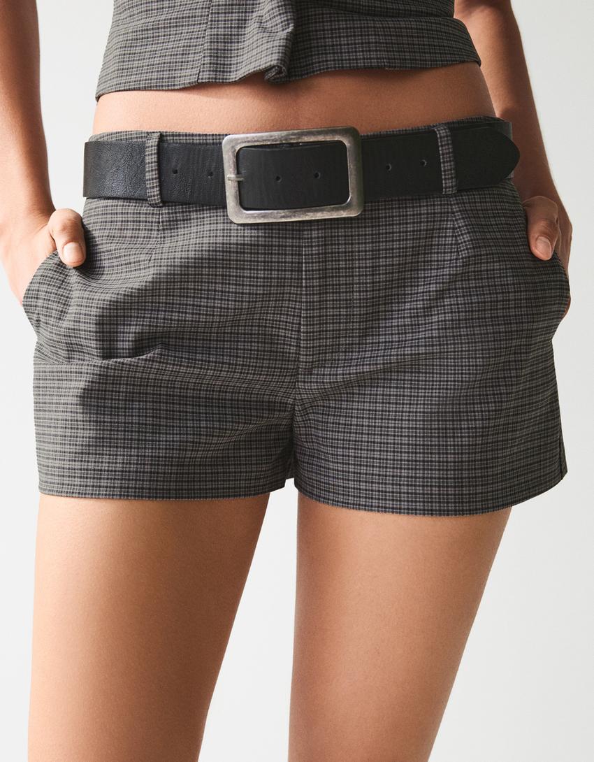 Mini shorts with belt loops-Grey