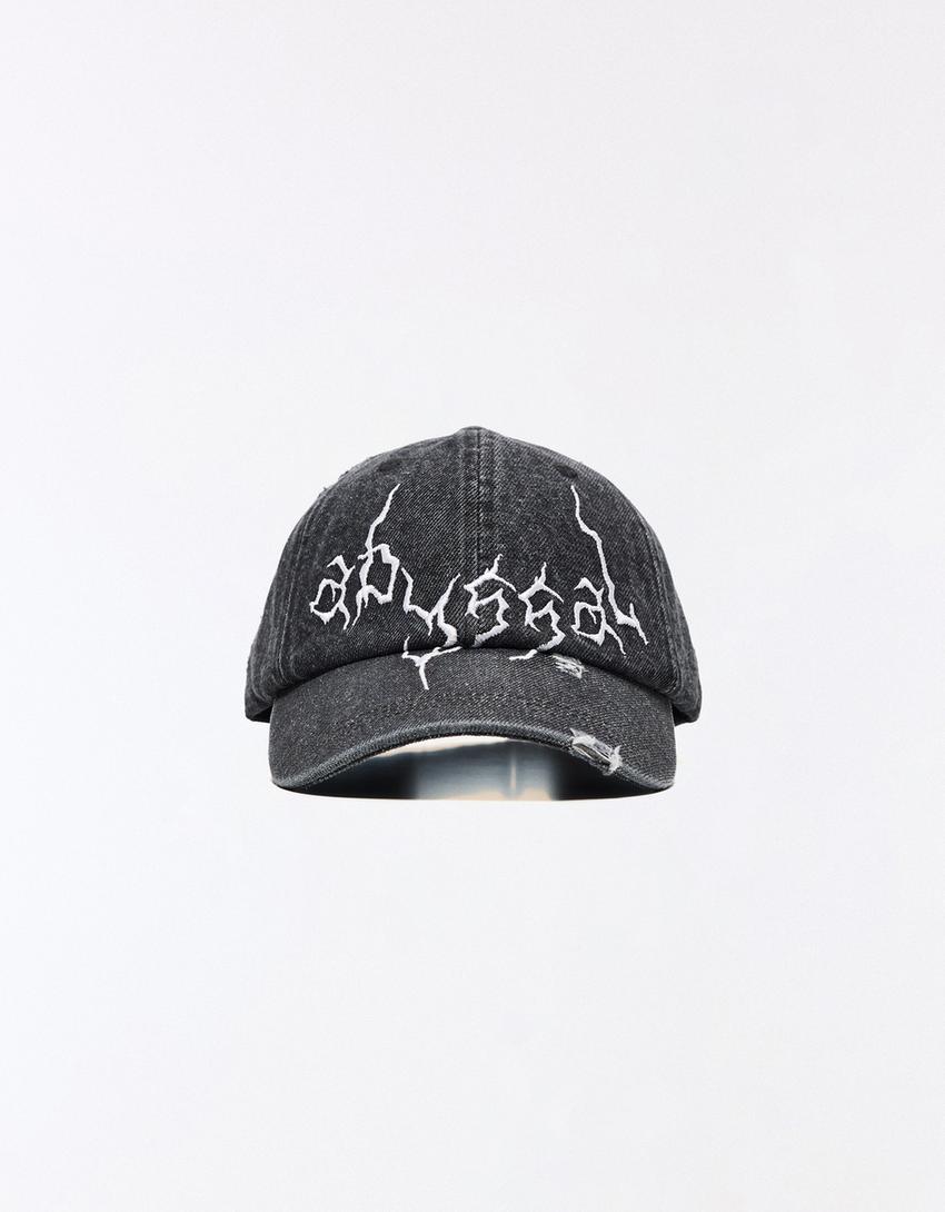 Casquette en jean brodée-Noir