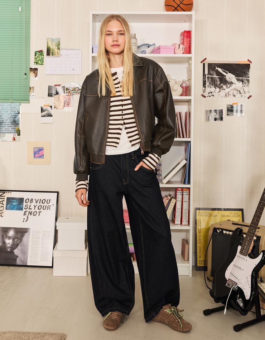 Jakna od umjetne kože-Smeđa