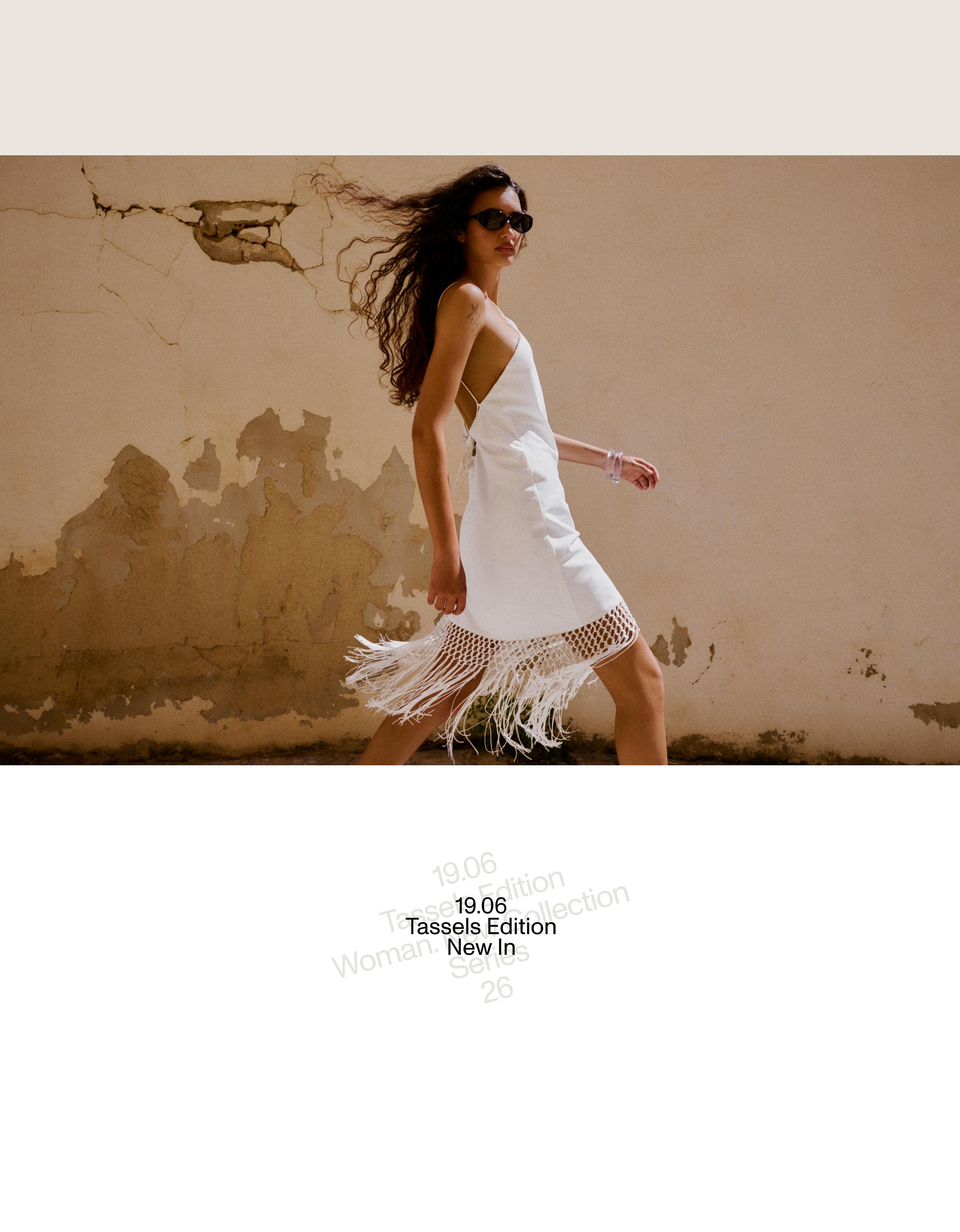 Halter neck jacquard mini dress with fringing — White