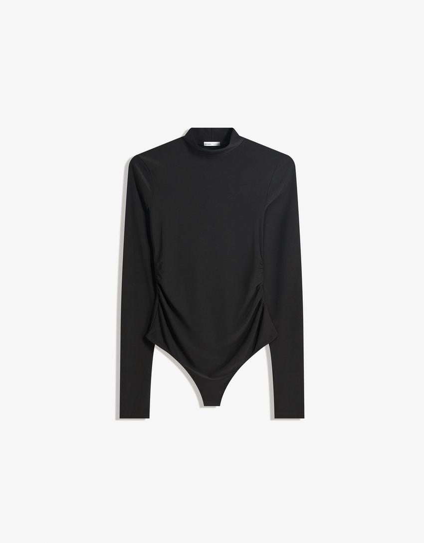 Long sleeve mock neck bodysuit-Black