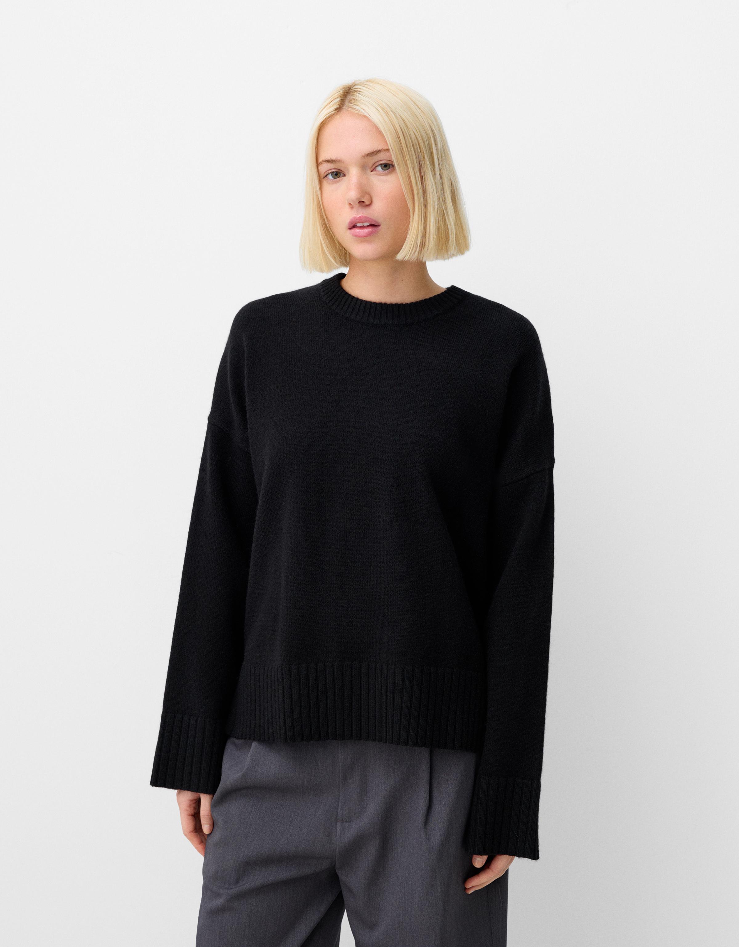 Bershka Soft-Touch-Pullover Mit Rundausschnitt Damen Xs Schwarz