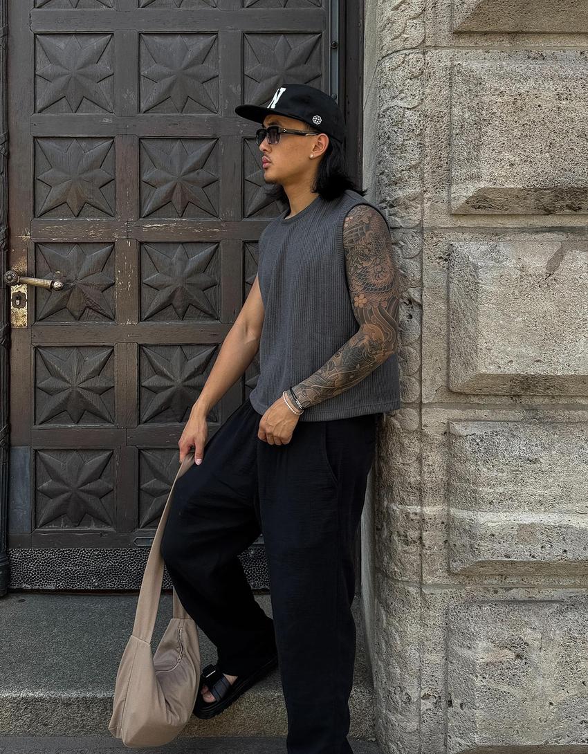 Pantalón wide leg-Negro