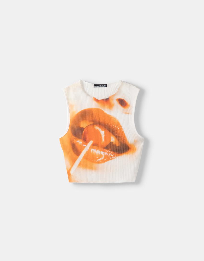 Débardeur bord-côte imprimé-Écru-4