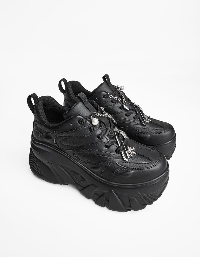Sneakers met XL-plateauzool-Zwart