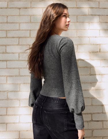 V-neck button jumper — Grey 2