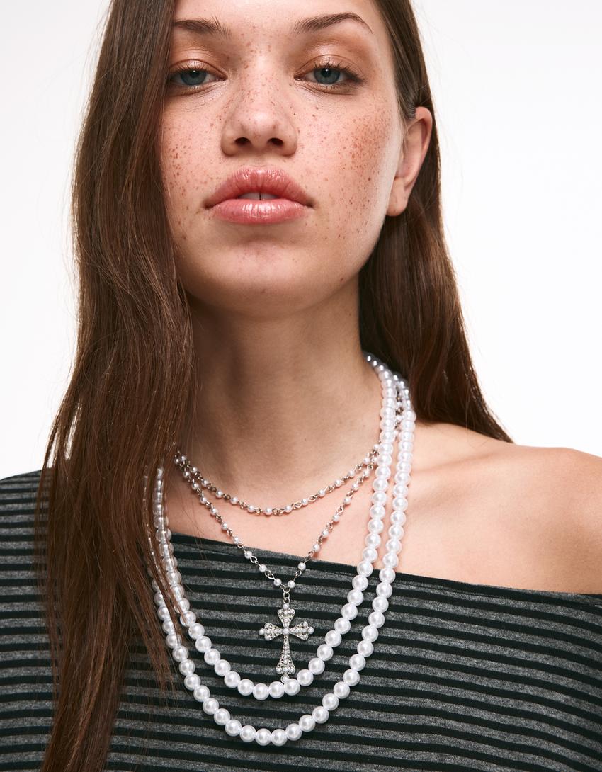 Pack 2 collares perlas-Blanco