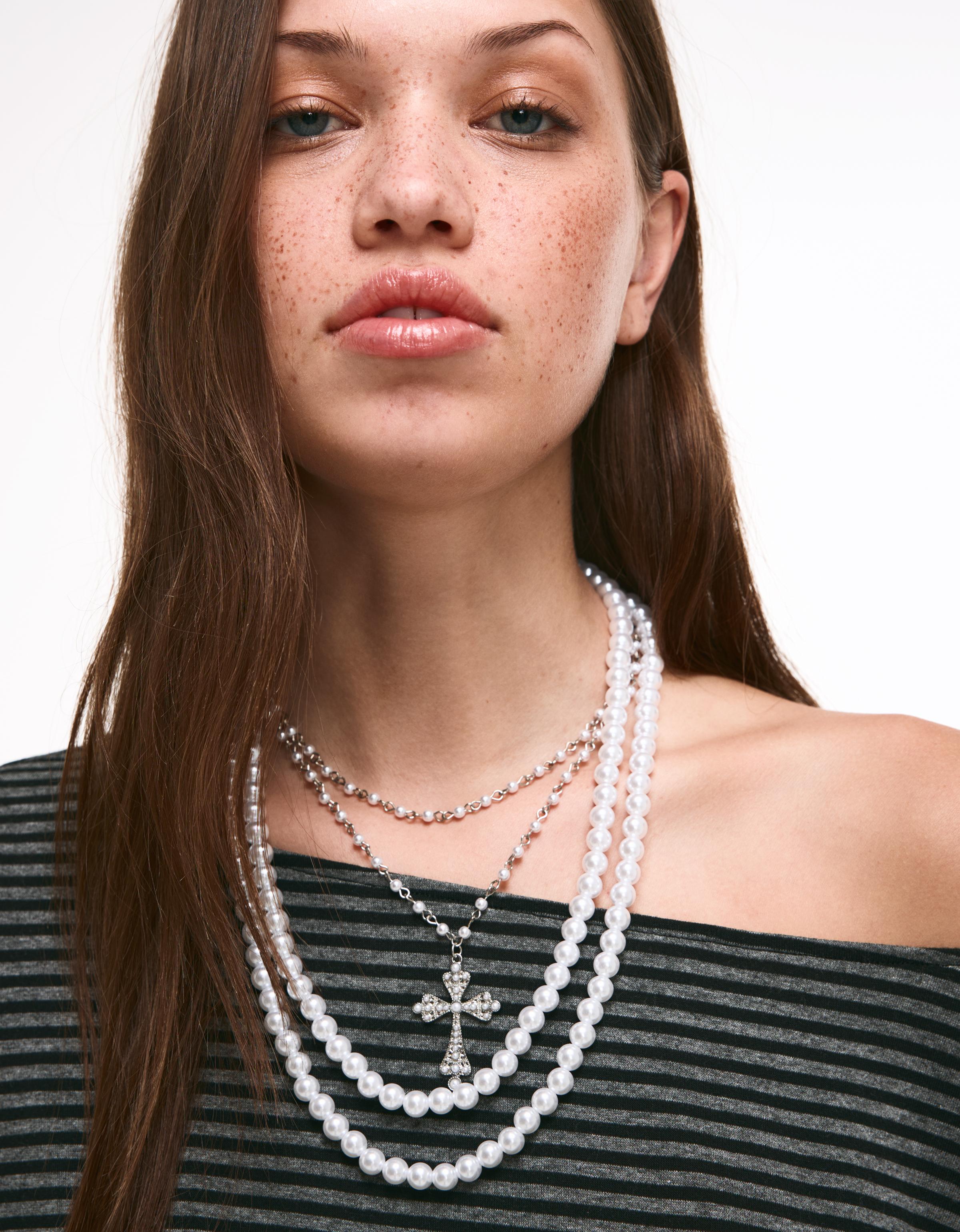 Bershka 2er-Pack Halsketten Mit Kunstperlen Damen Weiss