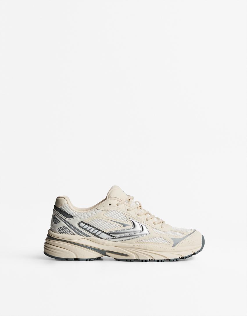 Buty sportowe z łączonych materiałów-Biały-0