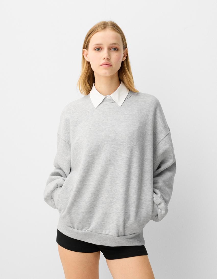Felpa oversize con tasche laterali-Grigio-0
