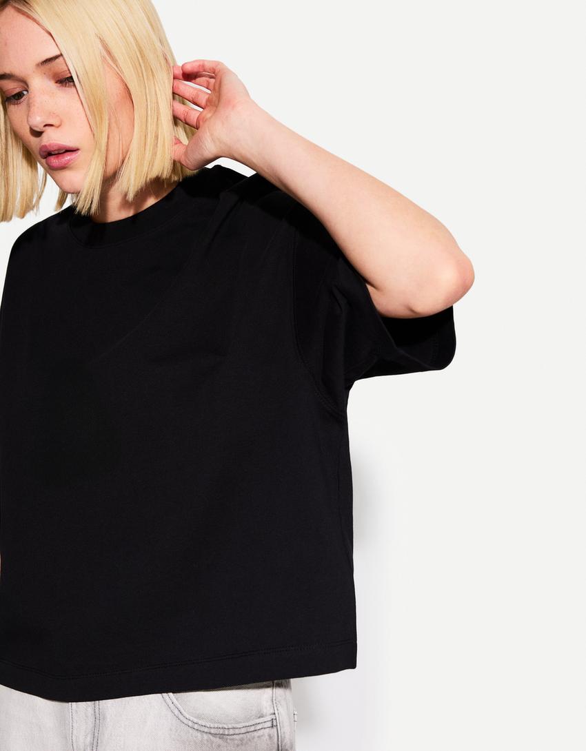 T-shirt manches courtes boxy heavy cotton-Noir