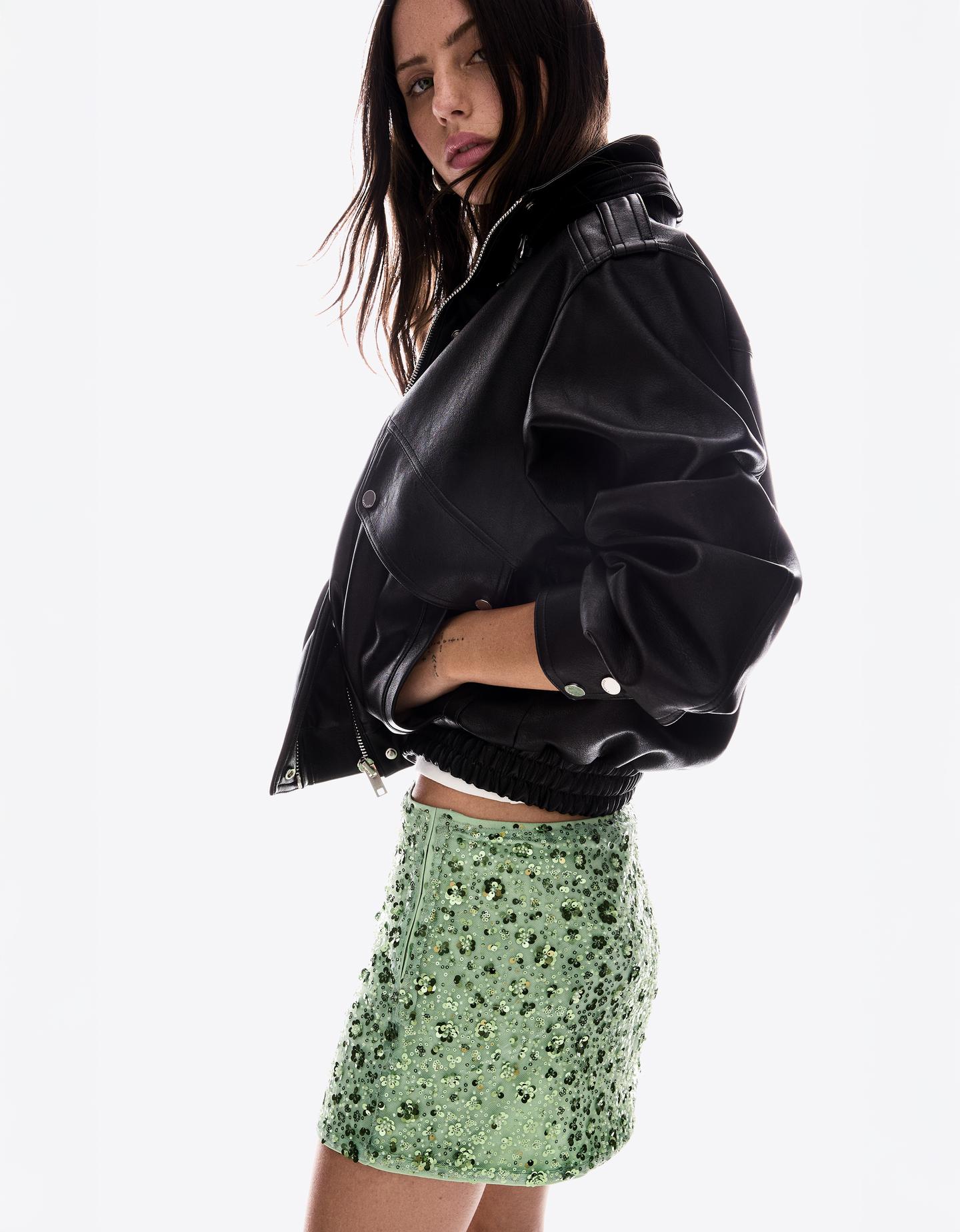 Bershka cekinowa spódnica mini zielony