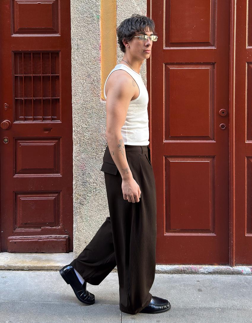 Plisowane spodnie superbaggy semijogger-Brązowy