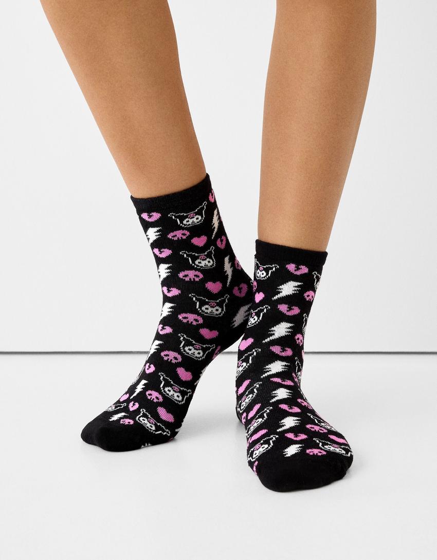 Pack 3 chaussettes Kuromi imprimées-Noir-1