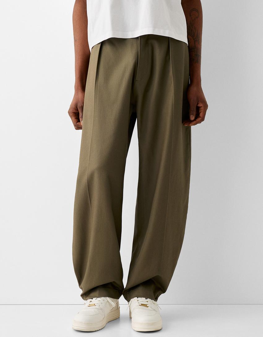 Tailored lyocell blend balloon trousers-Khaki