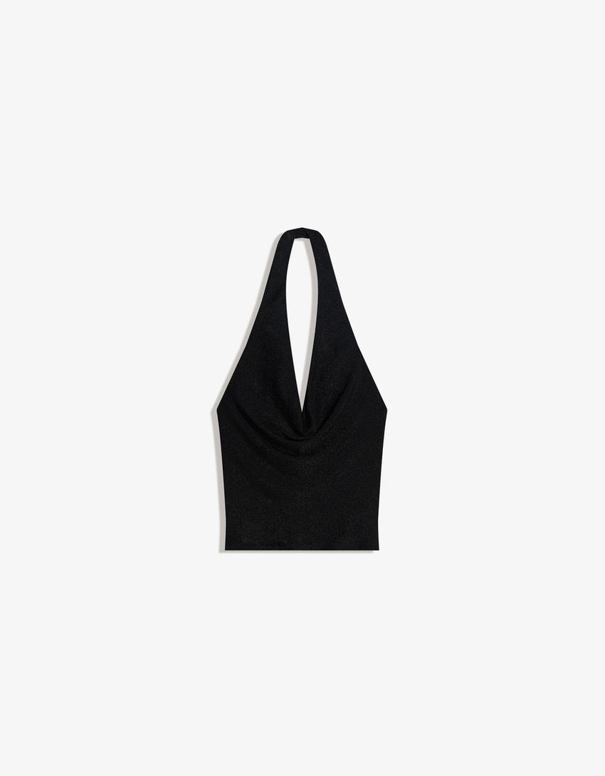 Top encolure américaine drapé-Noir