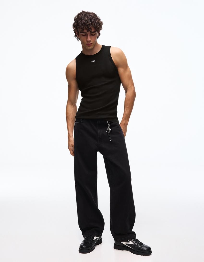 Prsluk mrežaste teksture sa dezenom-Crna