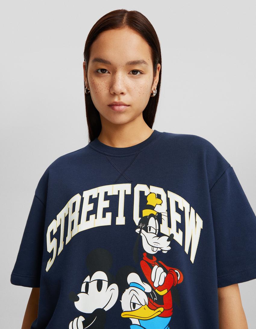 Mickey Mouse print short sleeve plush T-shirt-Navy-2