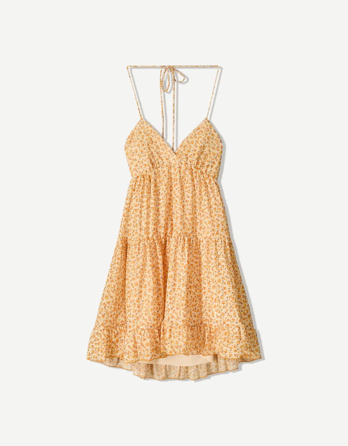 Mini dress with ruffled straps