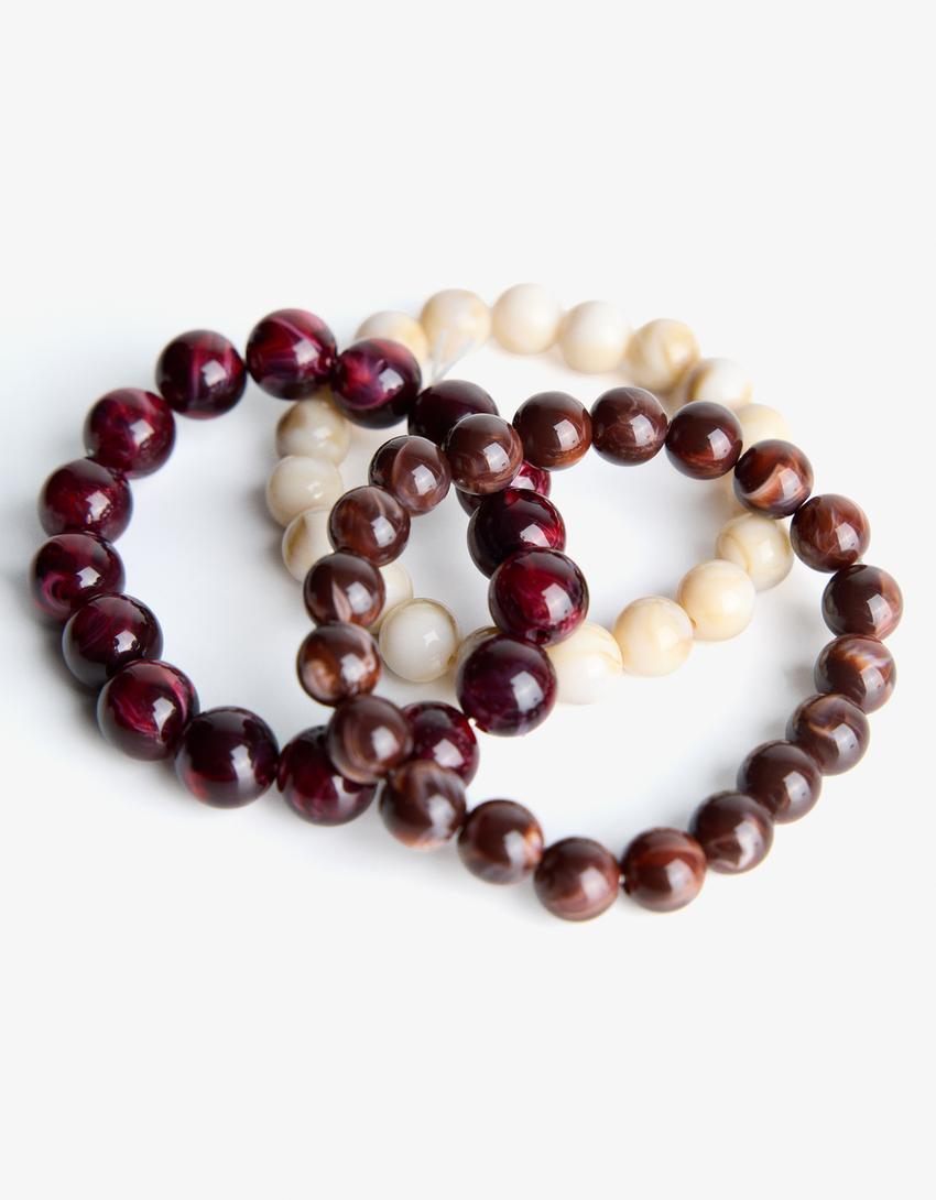 Pack de 3 pulseiras elásticas com bolas-Bordeaux-1
