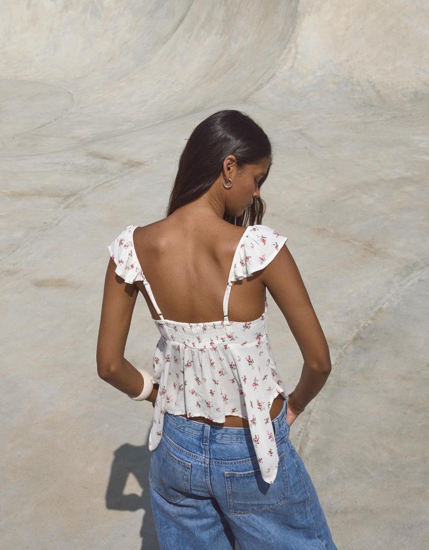 Baskılı dokulu bluz-Çok renkli